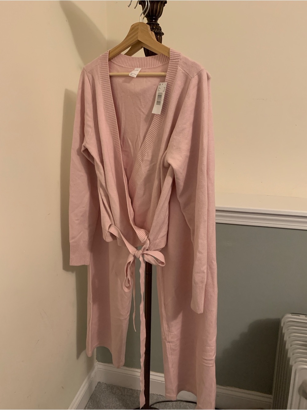 NWT ASOS Pale Pink Long Knit Crossover Loungewear Set